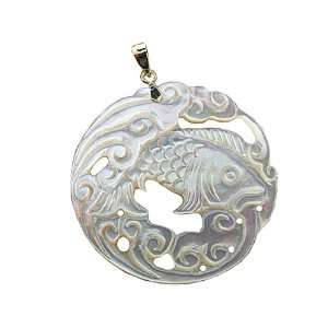  White Mother Of Pearl River Koi Pendant, 14k Gold Jewelry