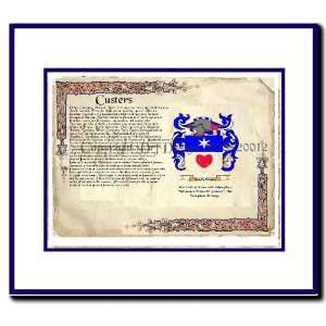 Custers Coat of Arms/ Family History Wood Framed 
