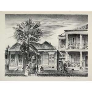  1939 Aaron Bohrod New Orleans Street Houses Women Print 