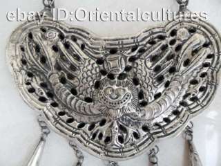 Vintage Exotic Chinese Handmade Miao Silver Necklace  