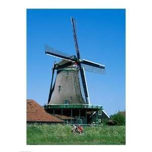  Windmill and Cyclists, Zaanse Schans, Netherlands Poster 