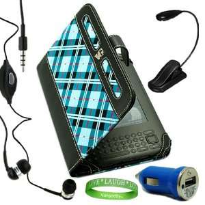 BLUE Checker Plaid Melrose Leather Case, Accessory Earphones with Mic 