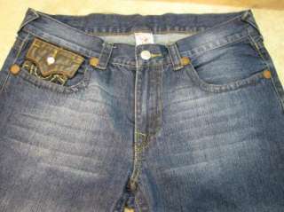 TRUE RELIGION Ricky/Relaxed AMAZING JEANS Leather Flap Pkts 36 34 