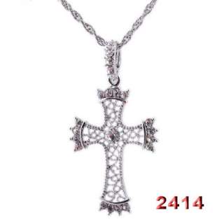 6p Crux 52*38MM Engrave Designs Rhinestone Crystal Long Chain Pendant 