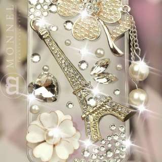 S14 Luxury Bling Crystal Charms Paris Tower Flower iPhone 4 4S Case 
