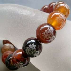  Agate Gem Tibet Buddhist FO Lotus Beads Elastic Bracelet 