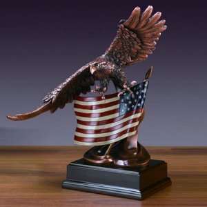  Glory Eagle with American Flag Bronze Finish Sculpture with Base 