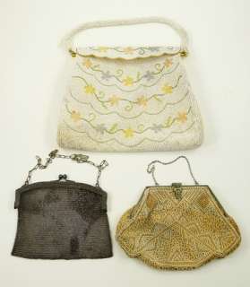 Vintage PURSE Handbag GERMAN SILVER SOLDERED MESH Beaded BAG Clutch 3 