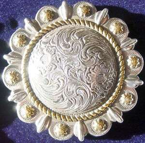 LARGE 3 INCH ROPED BERRY CONCHOS SILVER WITH GOLD  
