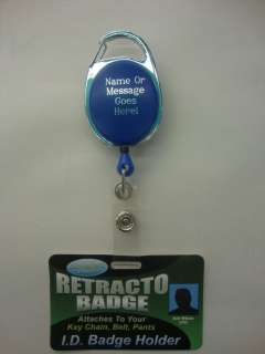 RETRACTABLE ID BADGE HOLDER CUSTOMIZED W/NAME OR MSG BL  