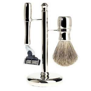    Basic 4   Shaving Set, Pure Badger, Metal Nickel plated: Beauty