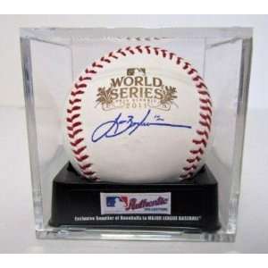  Lance Berkman Autographed Ball   2011 World Series SI 
