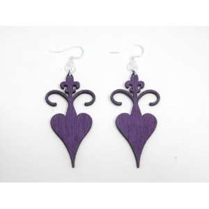  Purple Rooted Fleur De Lis Wooden Earrings GTJ Jewelry