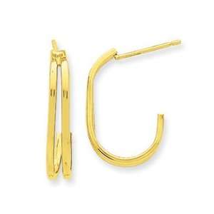  14k Yellow Gold Polished Double J Hoop Earrings: Jewelry
