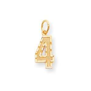  14k Yellow Gold Medium Diamond cut Number 4 Charm: Jewelry