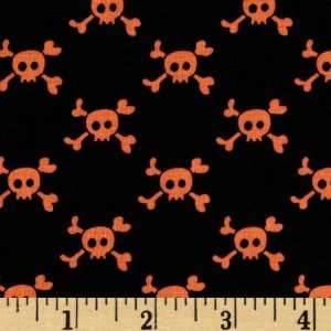  44 Wide Boo To You Skull & Bone Black/Orange Fabric By 