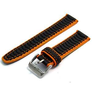 Heavy Ribbed Divers Watch Strap Band Black / Orange 20mm  