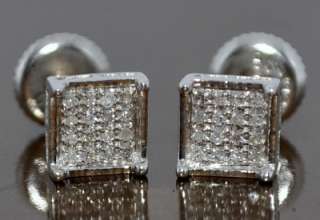 DIAMOND STUD EARRINGS SCREW BACK 0.1CT MICRO PAVE WHITE GOLD FINISH 