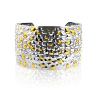    Stainless Steel Gold Plated Two Tone Wide Cuff Bangle: Jewelry