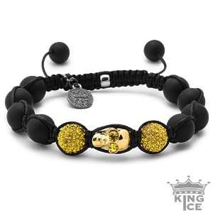    Gold Plated Yellow CZ Skull Disco Ball Bling Bracelet Jewelry