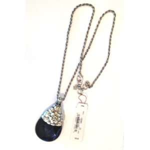   Dark Blue Crystal Antique Silver Necklace Retails $45.00 Irregular
