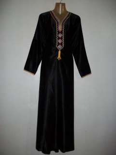 Satin Black Abaya with Hood and small white Rhinestones M  