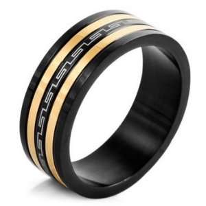  MENS Gold Black Striped Stainless Steel Rings Wedding Band 