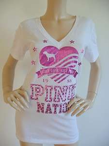 NWT Cute Victoria Secret Pink Nation Bling T Shirt L  