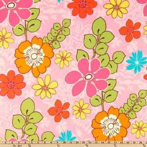  44 Wide Veras Garden Large Blooms Summer Pink Fabric By 