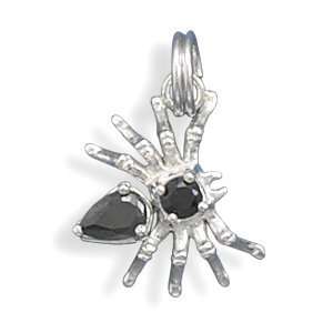  Movable Spider Charm with Black CZs .925 Sterling Silver 