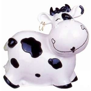  Whimsical Smiling Cow Piggy Bank Wearing Decorative Gold 