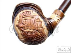 Long Hand Carved Tobacco Smoking Pipe SHIP + Pouch  