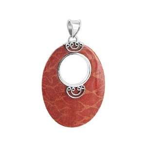  Silver Big Oval Cut Designer Dangle Reconstituted Coral 46mm x 60mm 