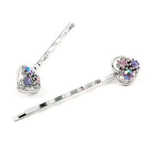 Perfect Gift   High Quality Dazzling Heart Hair Clip with Purple CZ (1 