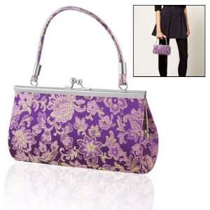    Woman Flower Pattern Cosmetic Make Up Hand Bag Purple Beauty