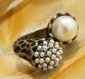 Fashion antique retro bronze imitate white Pearl Ring Rings  