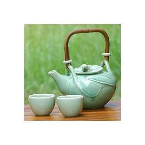  NOVICA Ceramic tea set Peaceful Lily (set for 2 