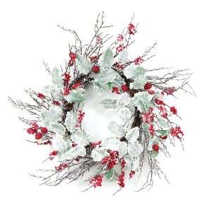  Melrose Snow Wreath with Raspberry and Holly Leaves, 24 