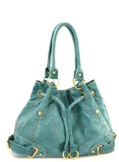 Green Drawstring Inspired Designer Washed Handbag Bag  