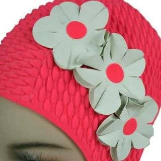 Floral Swim Cap, Retro Style, Multi Color Flower Petals  