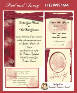 Delux Red and Ivory Roses Wedding Invitation Kit on CD  