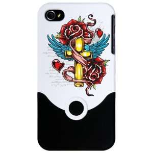  iPhone 4 or 4S Slider Case White Roses Cross Hearts And 