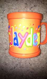   Personalized Plastic Orange Childrens Mug with the Name Jayden  