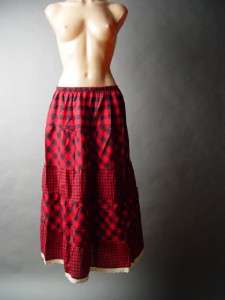 RED Black Buffalo Plaid Country Prairie Maxi Long Skirt  
