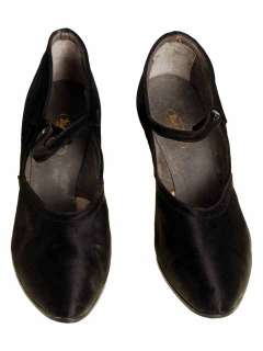 Vintage Ladies Black Silk Mary Janes Shoes 1920S Walk Over NIB EU39 US 
