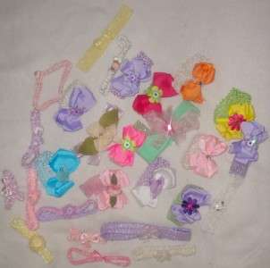 HUGE LOT 27 NEW BABY GIRLS HEAD BANDS HAIR BOWS LOTS OF COLORS AND 