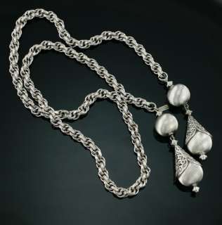 Vintage MONET Lariat Necklace Pendant Silver Necklace  