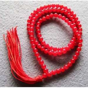  108 Red Jade Beads Tibetan Buddhist Prayer Mala Necklace 