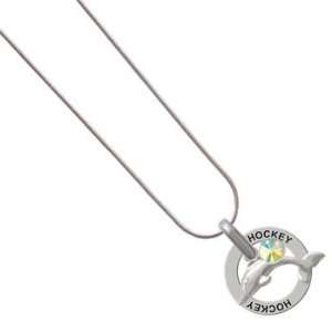  Dolphin Charm on Hockey Snake Chain Necklace AB Crystal 