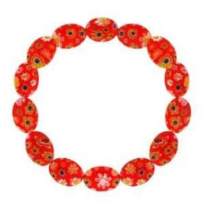  Murano Glass Red Millefiori Oval Stretch Bracelet: Jewelry